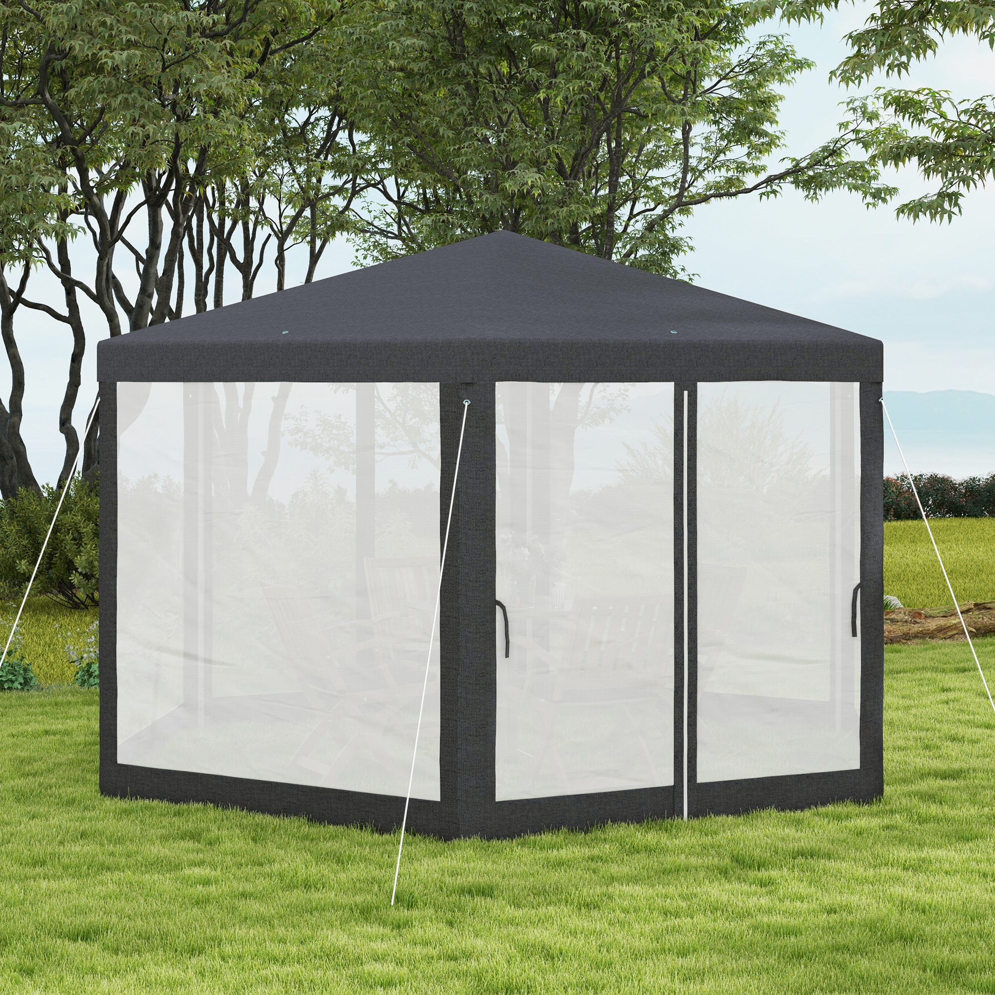 Outsunny hexagonal garden gazebo with double entrance, in metal and polyester, 3.94x3.94x2.5 m, gray - Borgè