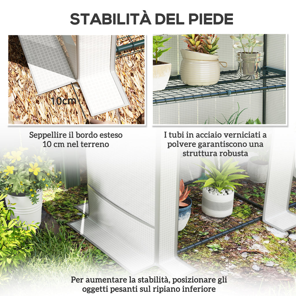 Outsunny Garden Greenhouse with 2 Roll-Up Doors, 3-Tier Shelving and Side Pockets, White and Gray