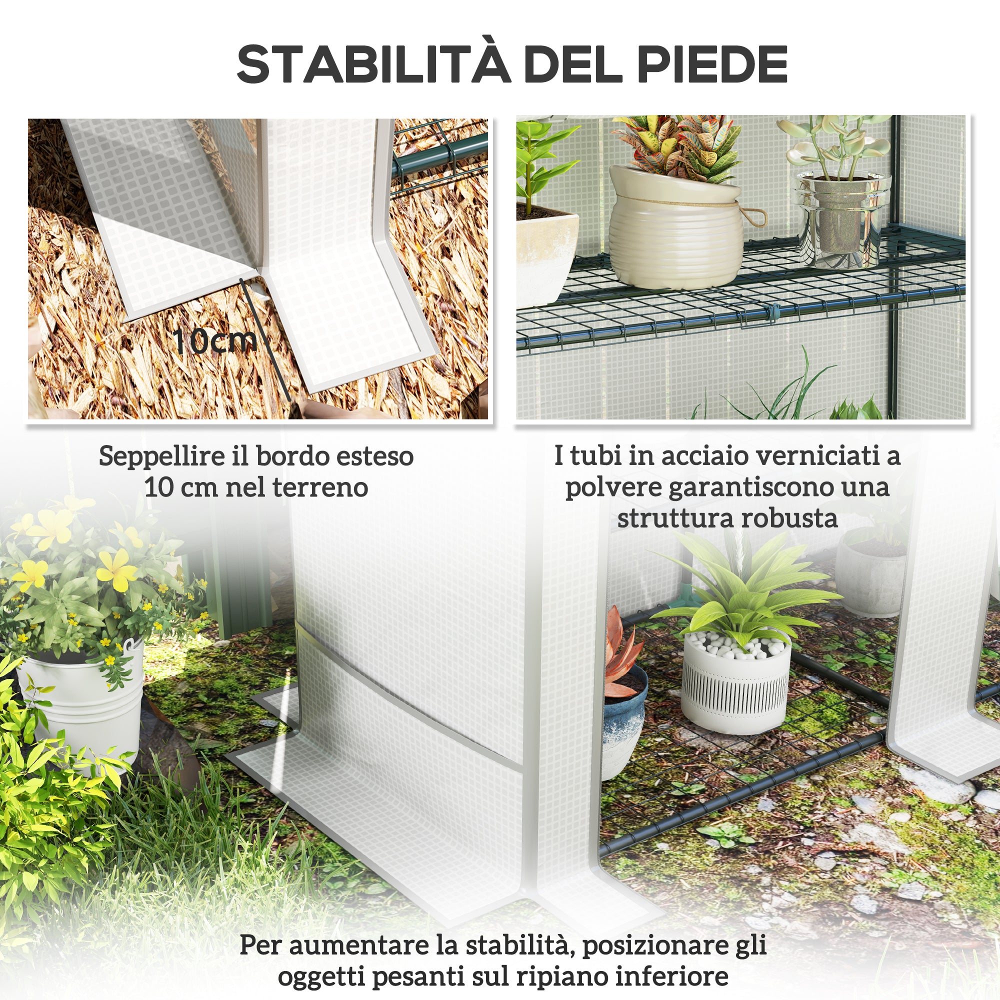 Outsunny Garden Greenhouse with 2 Roll-Up Doors, 3-Tier Shelving and Side Pockets, White and Gray