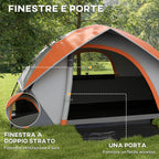 2-Person Camping Tent with Mesh Window and Hook, in Polyester, 210x150x110 cm, Gray and Orange