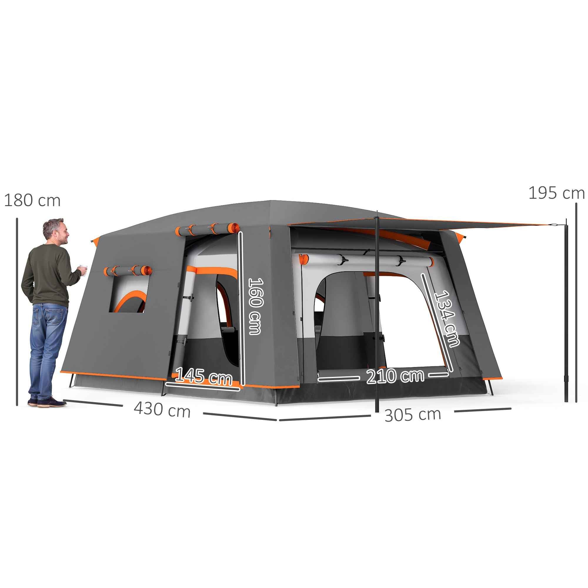 Outsunny 4-6 Person Camping Tent with 2 Bedrooms and Veranda, Waterproof and UPF 30+, Carry Bag, Grey
