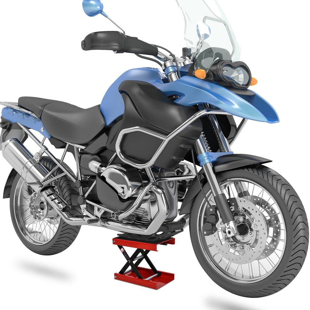 Motorcycle Lift Stand, Red and Black Steel Motorcycle Lift, Foldable and Non-Slip 41.5 x 23.5 x 10-37cm