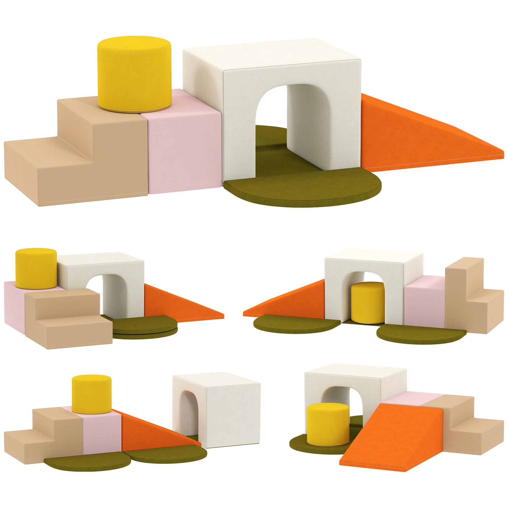 8-Piece Soft Building Blocks Set for Children 0-3 Years Old Indoor, in Velvet and PU Foam Orange