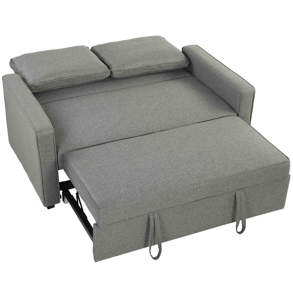 HOMCOM 3-in-1 2-Seater Sofa Bed with 3-Position Adjustable Backrest and 2 Cushions, Linen-Effect Fabric, Grey