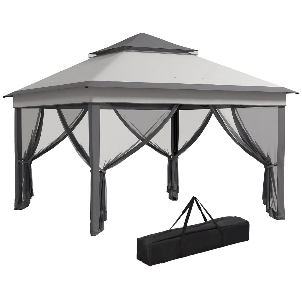 Gazebo with Mosquito Nets Adjustable on 3 Levels, in Steel and Oxford Fabric, 326x326x272 cm, Light and Dark Grey