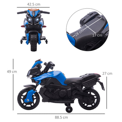 6V Electric Motorcycle for Children 18-48 Months with Headlights and Horn, in PP and Metal, 88.5x42.5x49 cm, Blue