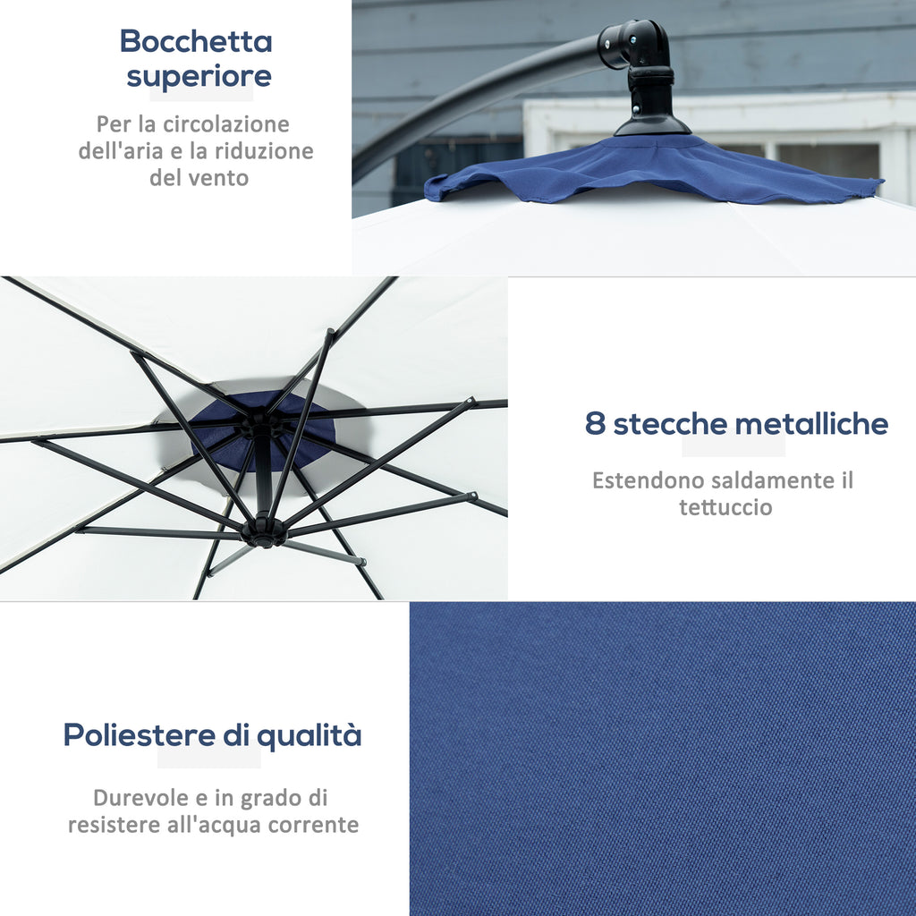 Garden Umbrella with Arm 3x2 m with Crank, Metal and Polyester, Dark Blue and Cream