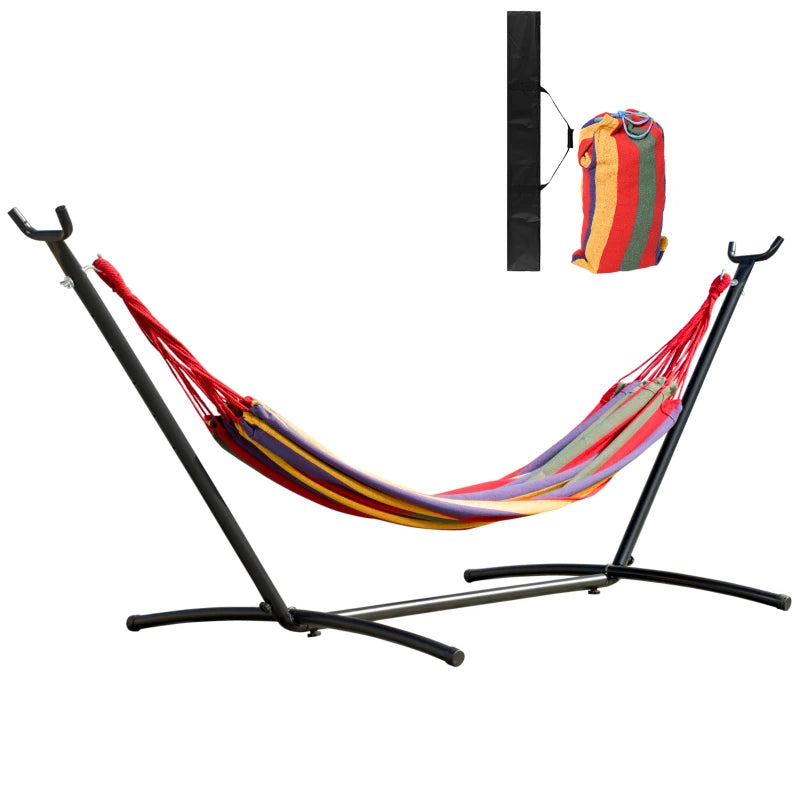 Freestanding Garden Hammock with Steel Frame and Multicolored Cotton, Carrying Case Included - Borge' Group Limited