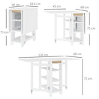 Folding Dining Table with 2 Drop-Leaf Tops and Shelves, Expandable, for 4 People, 120x60x75 cm, White