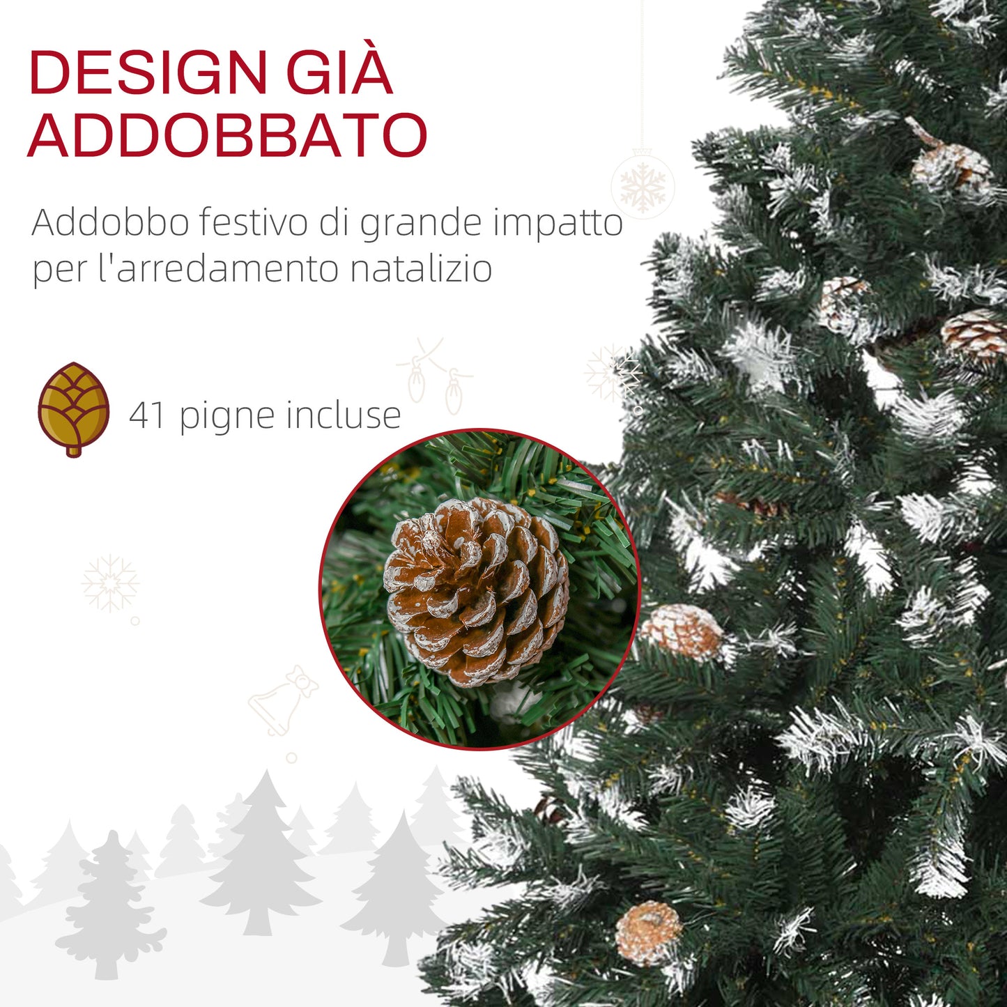 CHRISTMAS TREE - 150cm Artificial Snowy Christmas Tree with 676 Branches and Pine Cones, Green