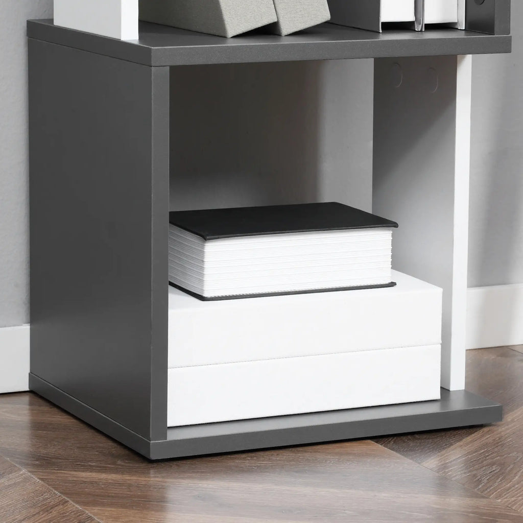 Modern Space-Saving 5-Tier Wooden Bookcase, 33x28x161cm, Grey and White