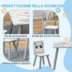 Children's Table and 2 Chairs Set for 3-8 Years in MDF and Pine Wood, Grey