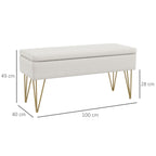 Bed End Bench with Fabric Storage and Steel Legs, 100x40x49cm, Cream