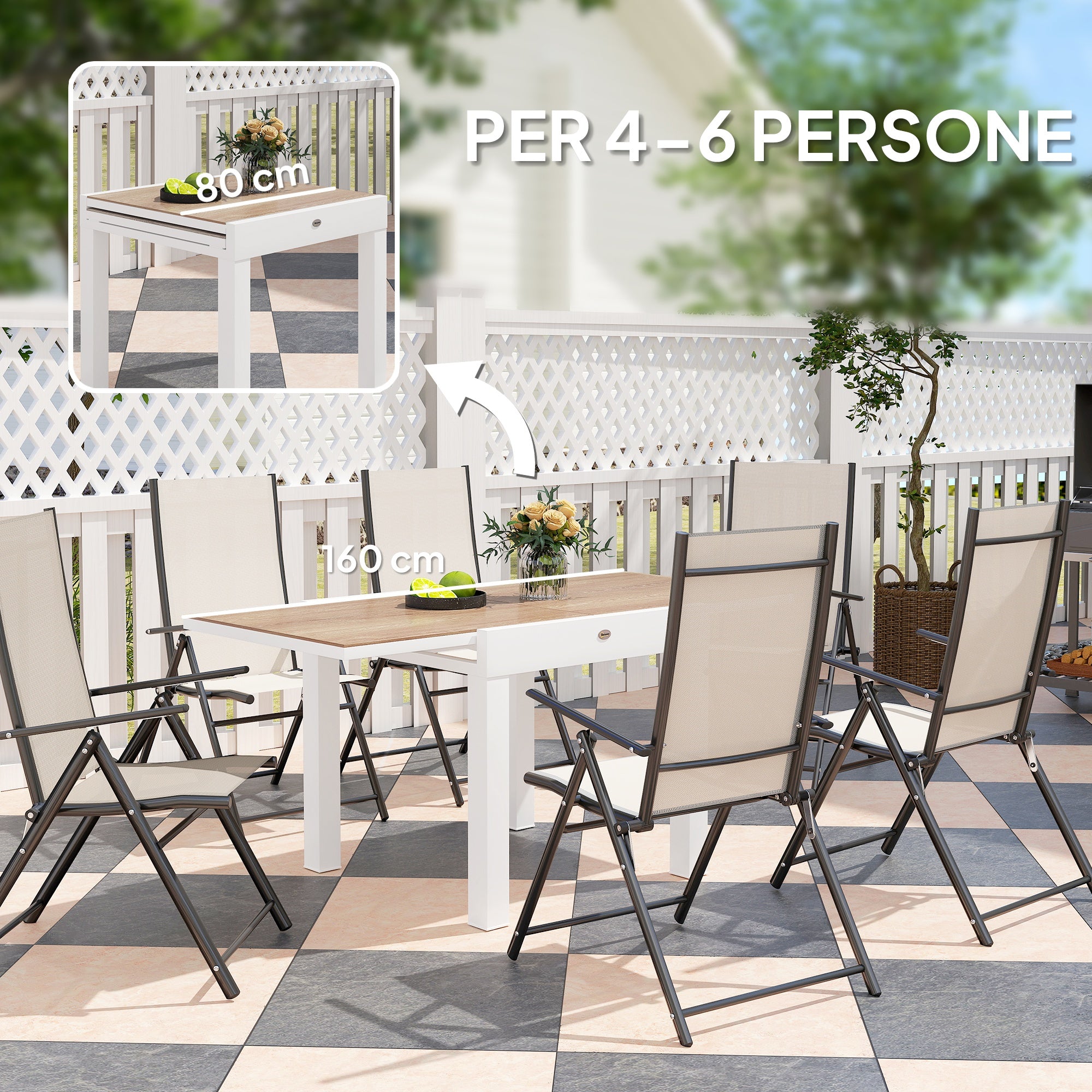 Extendable Garden Dining Table 80-160 cm for 4-6 Seats, White