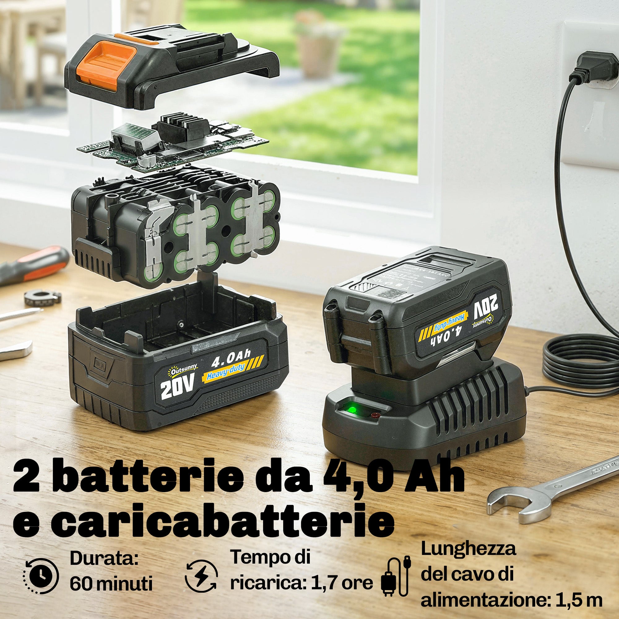 Outsunny Battery-Powered Brush Cutter with Two 4.0Ah Batteries, Charger, and Adjustable Pole