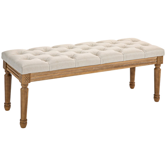 Padded Bed Bench with Button-tufted Seat in Fabric and Wood, 120x41x48cm, Cream