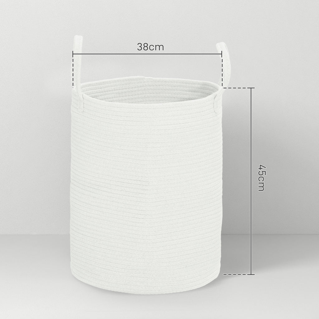 Portable and Foldable 36L Laundry Basket with Natural Cotton Handles, Ø38x45 cm, Cream
