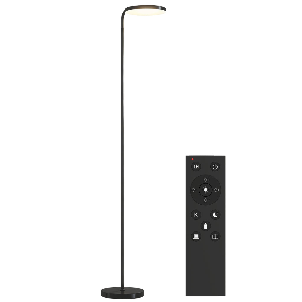 LED Floor Lamp with 350° Swivel Head and Magnetic Remote Control, Continuously Dimmable 3000K-6500K, Black