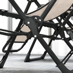 Set of 2 Folding Zero Gravity Deck Chairs with Adjustable Backrest and Table, Beige