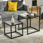 Homcom Set 2 Modern Square Living Room Tables, in steel and tempered glass, black - Borgè