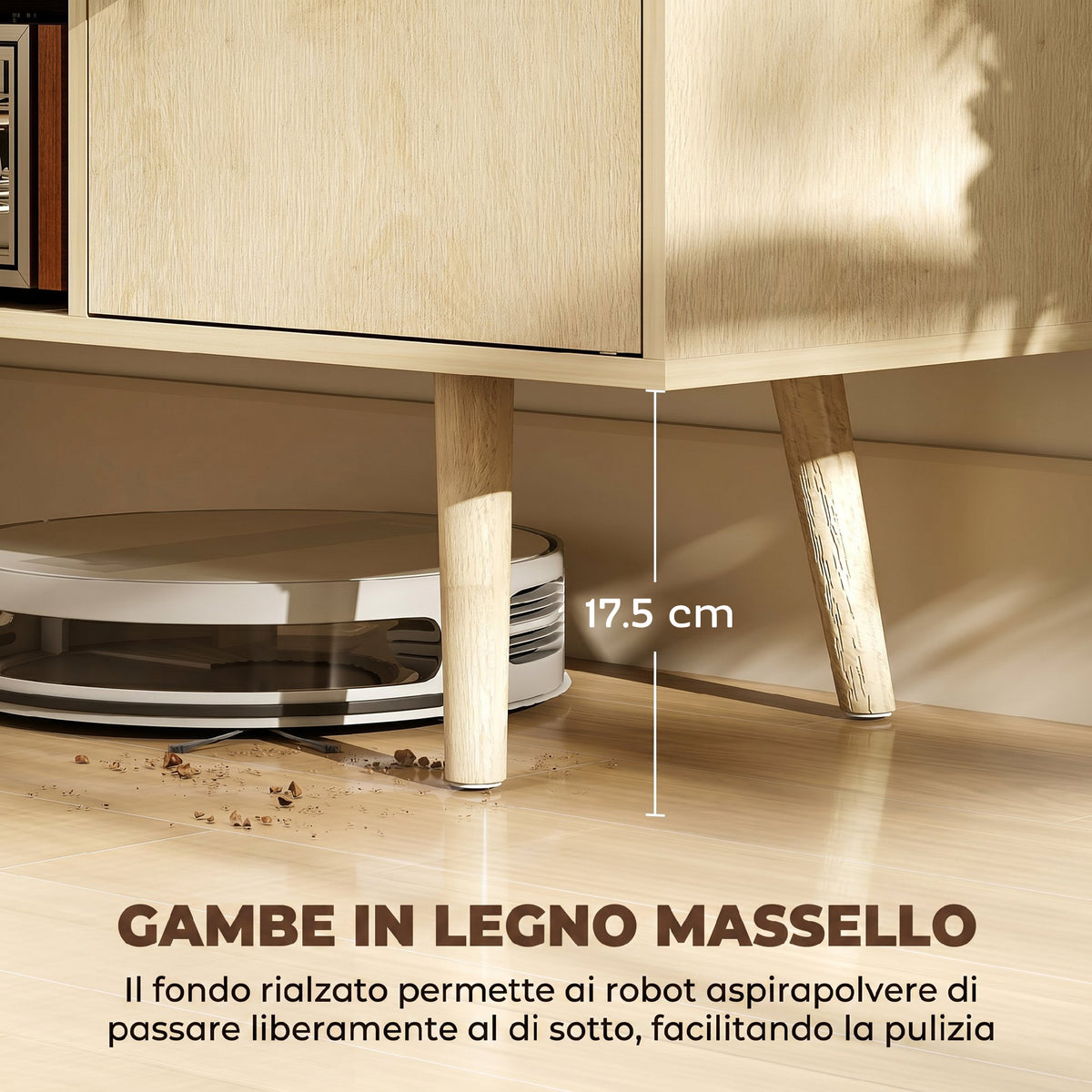 HOMCOM 55" Max TV Stand with 2 Cabinets and 2 Open Shelves, in Wood and Chipboard, 120x34x50 cm, Wood Color