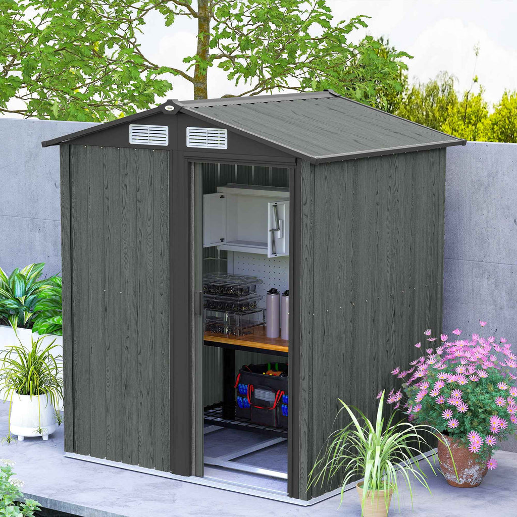 Outsunny Steel Garden Shed with Sloped Roof and 4 Air Vents, 152x132x188 cm, Grey