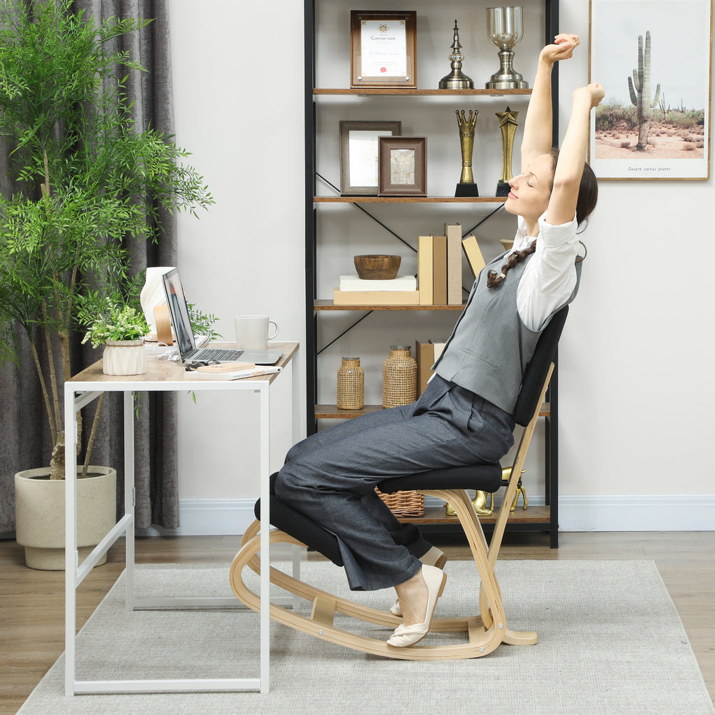 Rocking Kneeling Chair in Linen-Effect Fabric and Birch Wood, 51x84x93 cm, Black