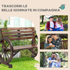 Outsunny 2-Seater Garden Bench with Slatted Frame and Wagon Wheel Armrests, Wooden, 105.5x56x79 cm, Burnt Brown