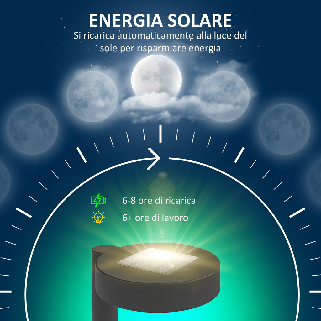 Set of 8 Solar-Powered Outdoor Spotlights with 3000K LED Lighting, in PP, PS and ABS, 12x10x46 cm, Black