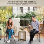 3 Piece Rattan and Steel Garden Set with 2 Chairs with Cushions and Cylinder Coffee Table, Multicolor