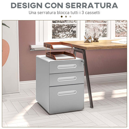 3 Drawer Office Chest with Lock, Wheels, A4, Legal and Letter Size Document Holder, Light Grey