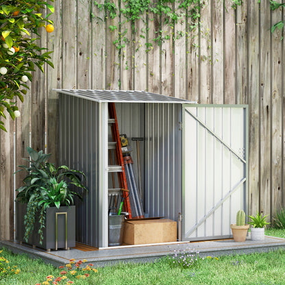 Garden Shed Galvanized Steel Tool Storage Shed with Door, 100x103x160cm, Grey