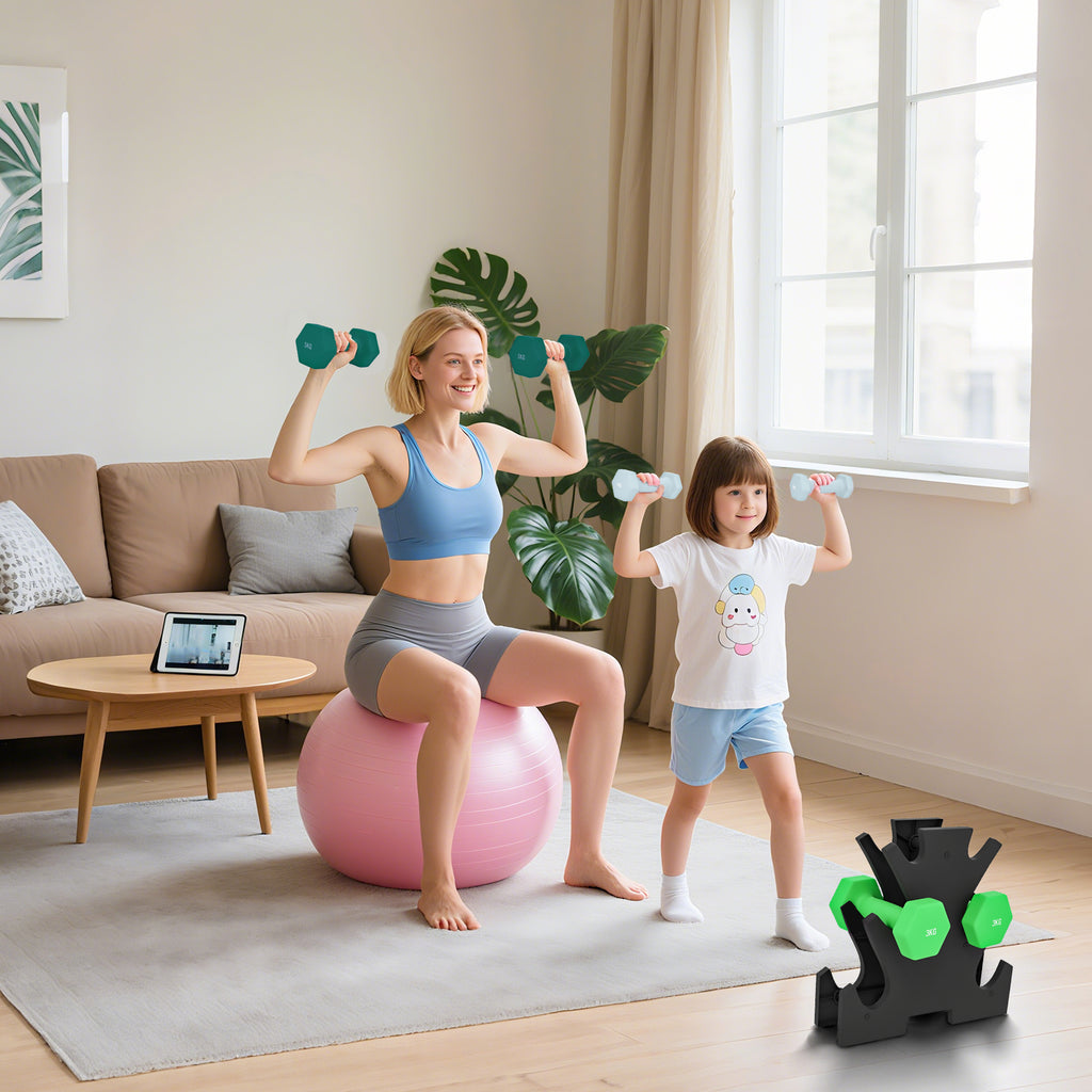 18kg Total Hex Weight Kit with Stand Included, in Steel, Metal and Plastic, Multicolored