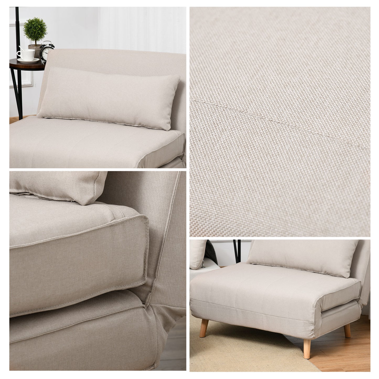 Homcom armchair bed 3 in 1 with reclining backrest in 6 positions, 94x78x80 cm, beige - Borgè