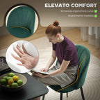 HOMCOM Set of 2 Velvet Shell-Back Dining Chairs, 52 x 55 x 79 cm, Dark Green