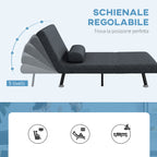 Armchair 3 in 1 Sofa Bed with Adjustable Backrest and Cushion, in Linen Effect Fabric and Steel, Dark Grey
