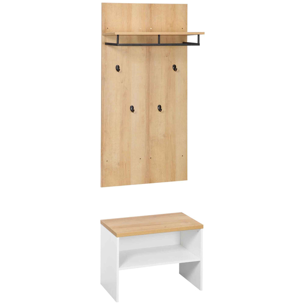 HOMCOM Entryway Cabinet with Low Shoe Rack, Bench and 4-Hook Coat Rack in Chipboard and Steel, 60x28x120 cm