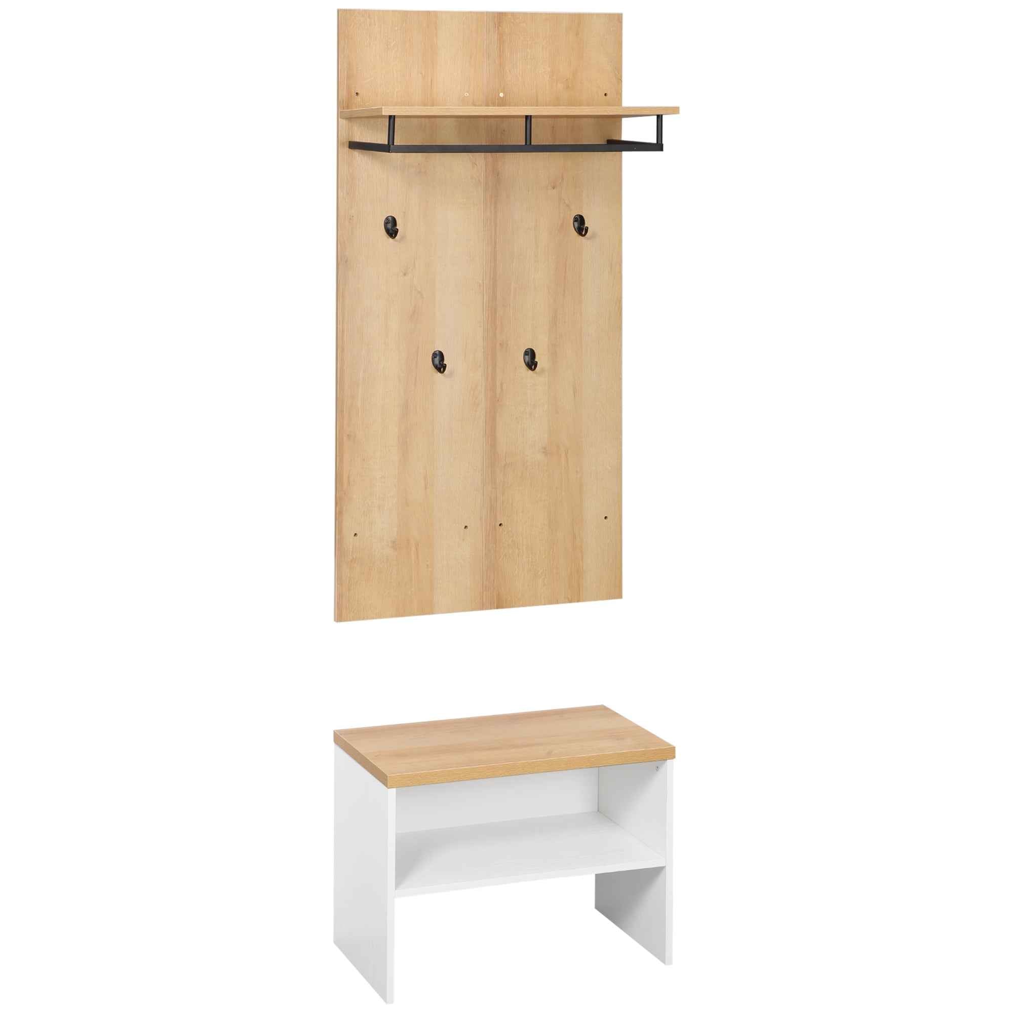 HOMCOM Entryway Cabinet with Low Shoe Rack, Bench and 4-Hook Coat Rack in Chipboard and Steel, 60x28x120 cm