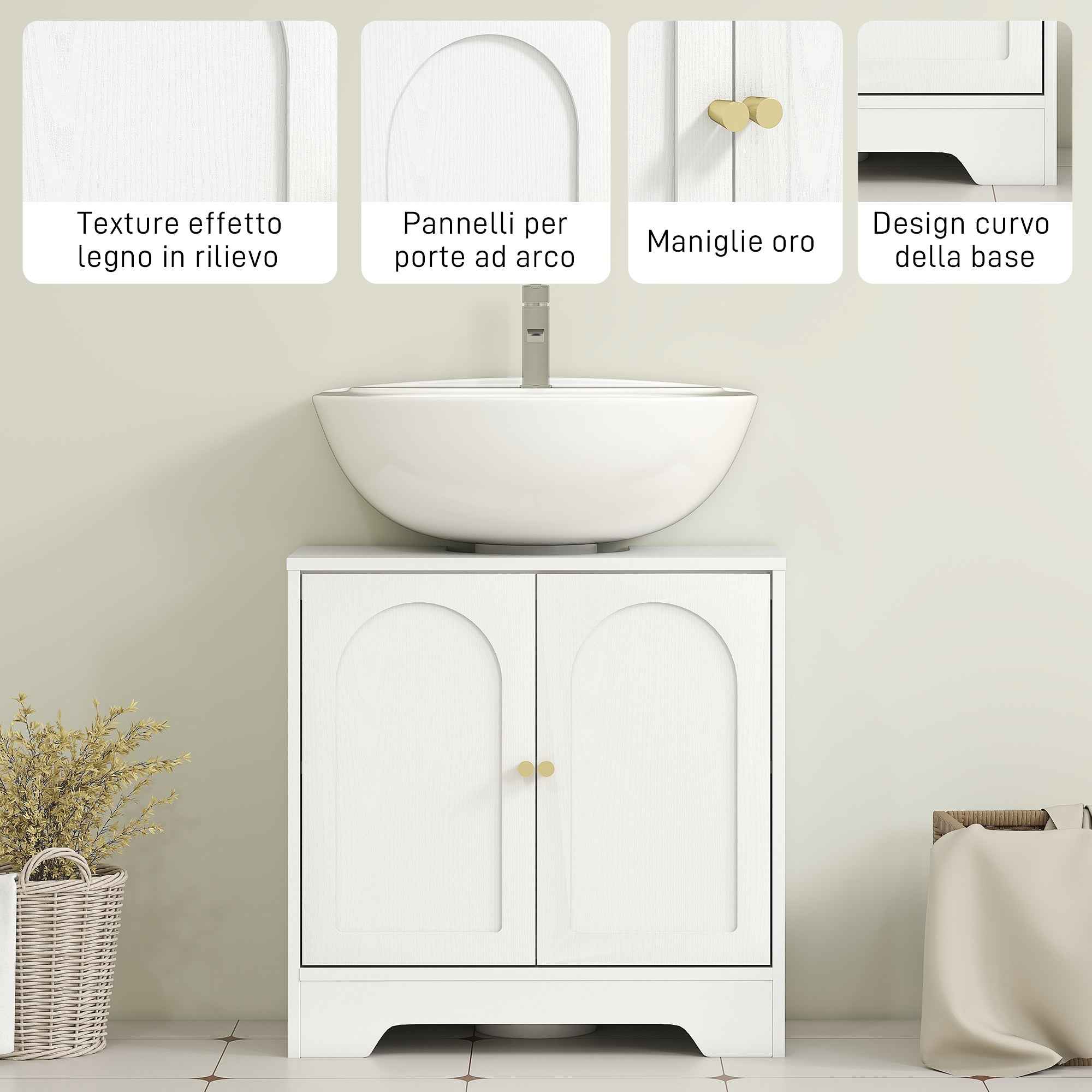 HOMCOM 2-Door Bathroom Vanity Unit with 3-Tier Adjustable Shelf, Wooden, 60x30x65 cm, White