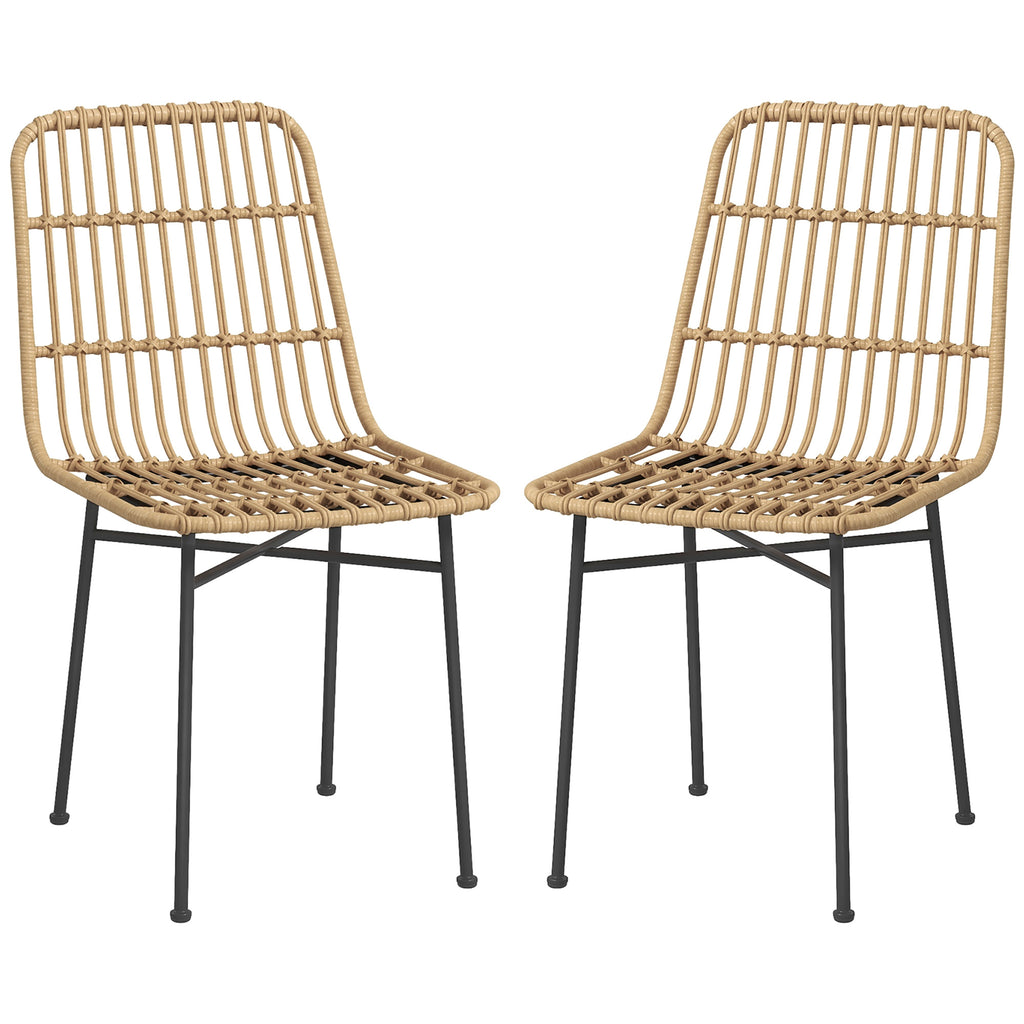 HOMCOM Set of 2 Boho Style Kitchen and Living Room Chairs in PE Rattan and Steel, 45x57x83 cm, Yellow - Borgè