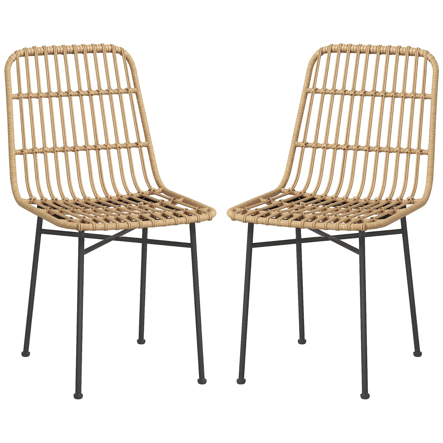 HOMCOM Set of 2 Boho Style Kitchen and Living Room Chairs in PE Rattan and Steel, 45x57x83 cm, Yellow - Borgè