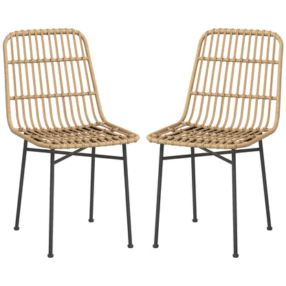 HOMCOM Set of 2 Boho Style Kitchen and Living Room Chairs in PE Rattan and Steel, 45x57x83 cm, Yellow - Borgè