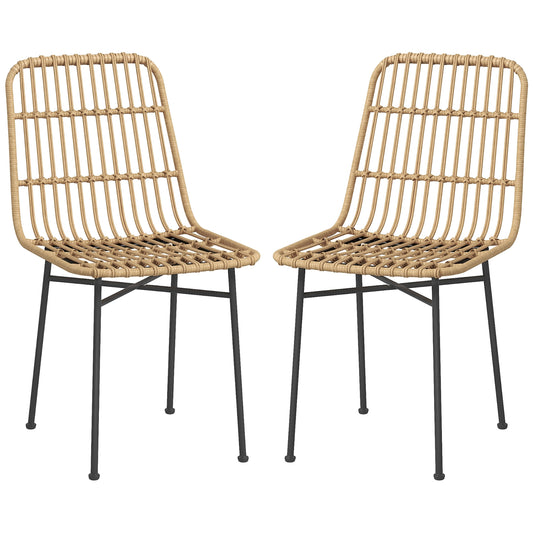 HOMCOM Set of 2 Boho Style Kitchen and Living Room Chairs in PE Rattan and Steel, 45x57x83 cm, Yellow