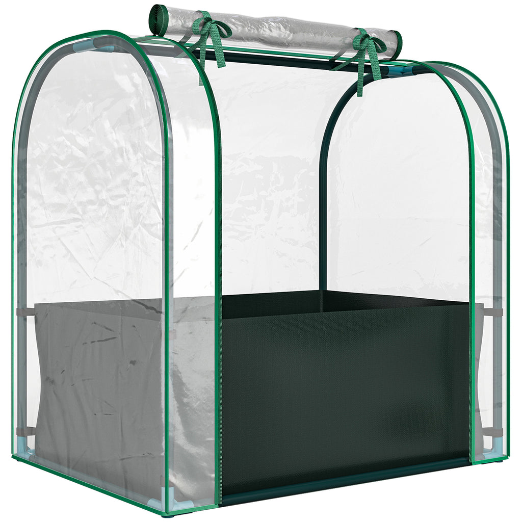 Outsunny Mini Greenhouse with Grow Bag and Roll-Up Door, 68x50x70 cm, Dark Green