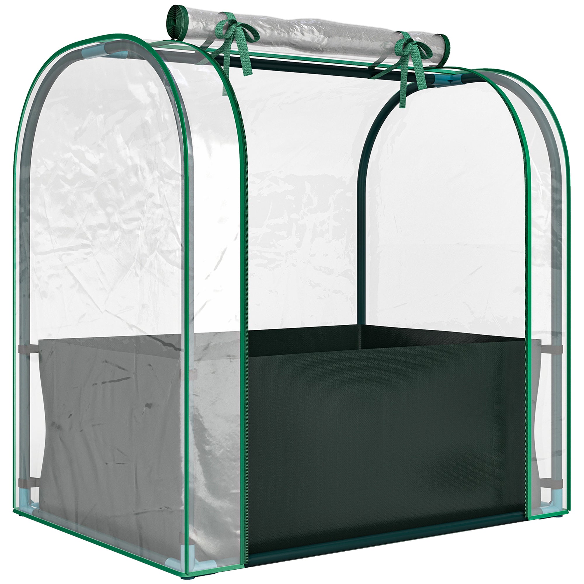 Outsunny Mini Greenhouse with Grow Bag and Roll-Up Door, 68x50x70 cm, Dark Green
