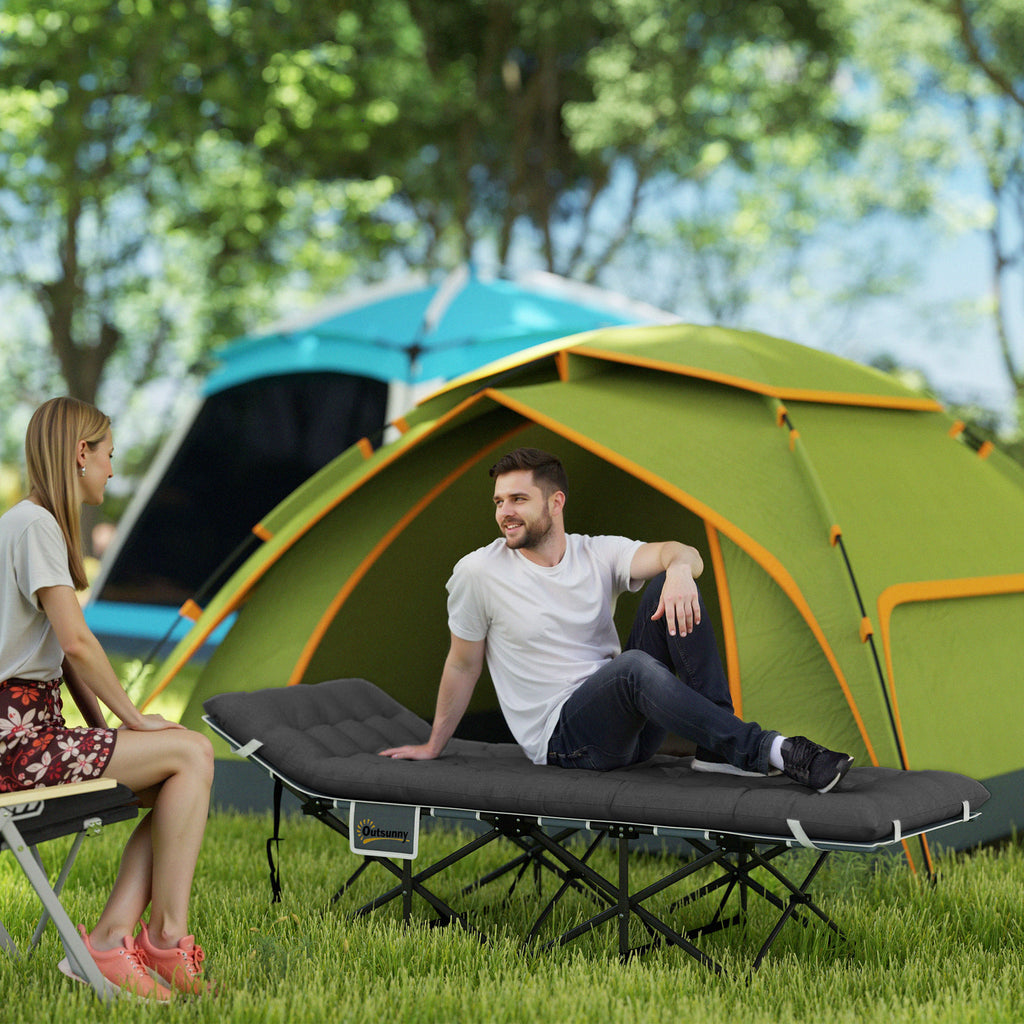 Folding Camping Cot with Inclined Headrest and Removable Mattress, 196x68x37 cm, Black
