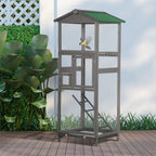 165cm Tall Outdoor Wooden Bird Cage with 2 Doors and Pull Out Tray, Light Grey