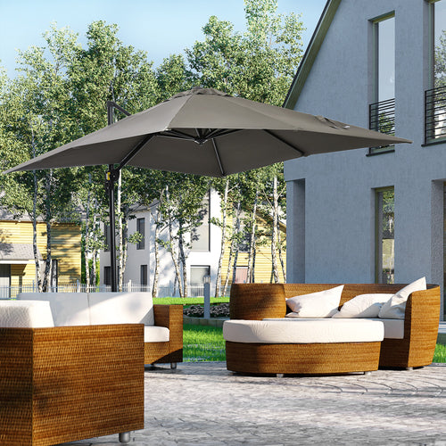 2.5x2.5m Hand Crank Garden Umbrella with 360° Rotation and Adjustable Parasol, Light Grey