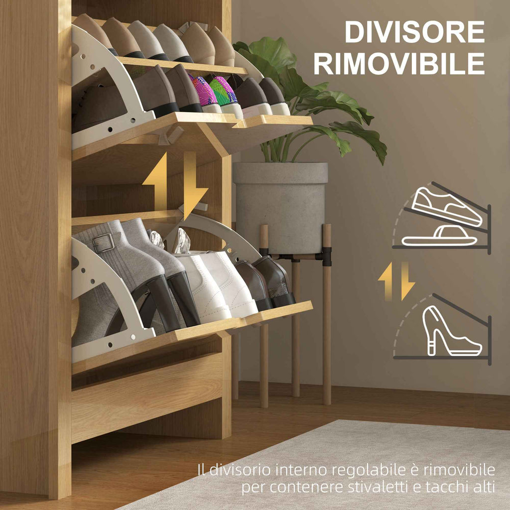 HOMCOM Slim Shoe Rack for 18 Pairs of Shoes, 3 Drawers with 2 Adjustable and Removable Shelves, 72x26x112 cm, Natural
