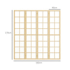 4-Panel Folding Room Divider in Wood and Fabric, 160x170 cm, Wood and White Color